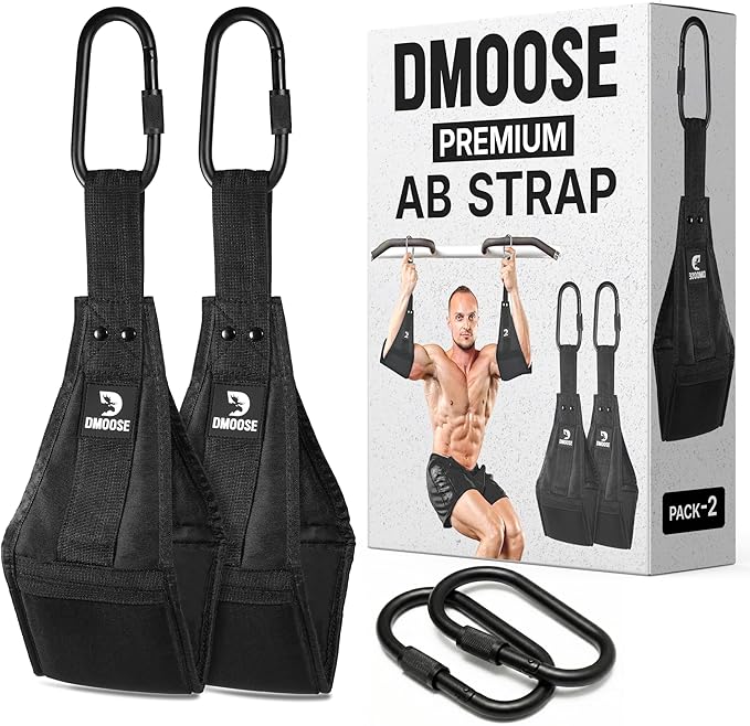 DMoose Fitness Hanging Ab Straps for Pull Up Bar & Core Strength Training - Thick Padded Arm Strap for Ab Swing with 2 Rust-Resistant Carabiners - Pull Up Straps for Ab Workouts at Home and Gym