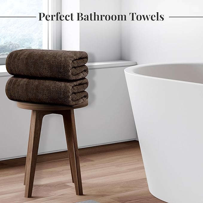 Tens Towels Pack of 8 Towels Set, 2 Extra Large Bath, 2 Hand, 4 Washcloths, 100% Cotton, Lighter Weight, Quicker to Dry, Super Absorbent, Perfect for Bathroom, Brown
