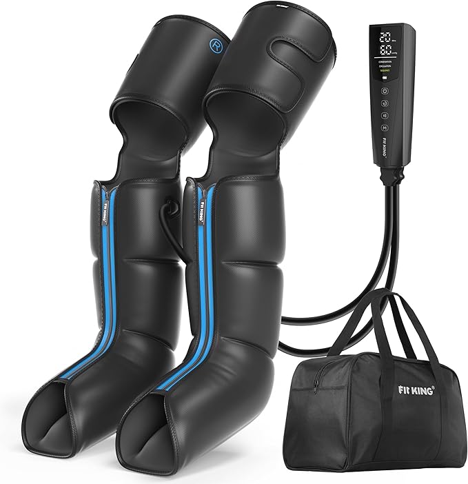 FIT KING Rechargeable Leg and Foot Massager - Cordless Air Compression Full Leg Boots Massager for Circulation and Recovery - Pressure Sensor & LCD Display - 3 Modes 10 Intensities 5 Timer Functions