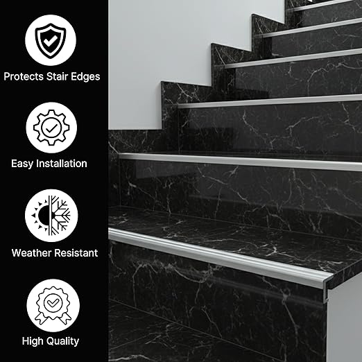 Aluminum Stair Nosing 36" – Heavy-Duty Stair Edge Protector, Non-Slip Stair Nose Molding, Scratch-Resistant Stair Sill Trim for Safety & Durability (Mill)