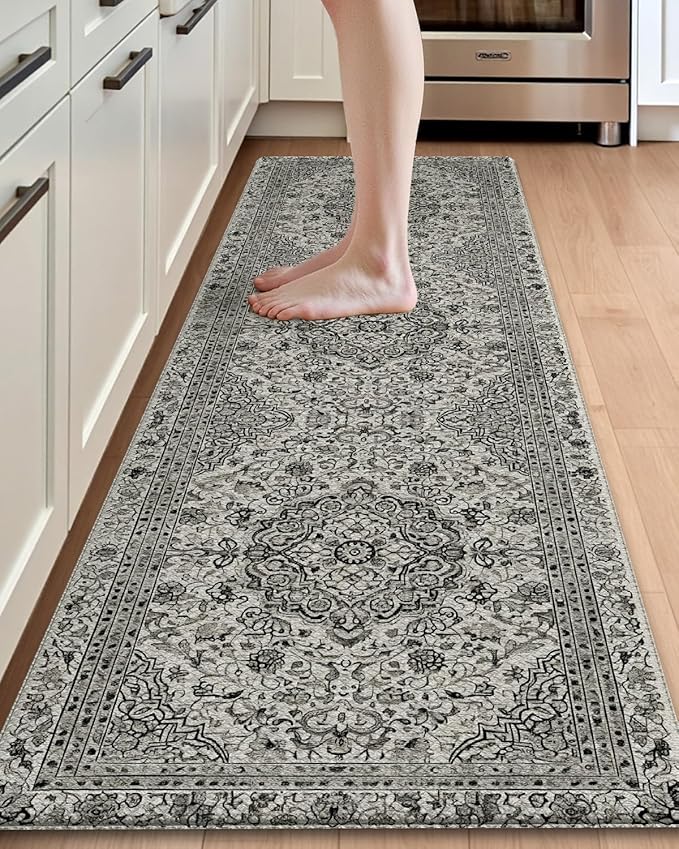 DEXI Kitchen Mats for Floor Cushioned, 23x86 Extra Large Long Runner Rug Non Slip, Waterproof Soft Comfort Standing Padded Anti Fatigue Decorative, Brown Grey