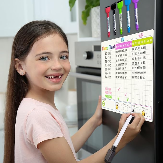 QUOKKA Behavior Chore Chart for Multiple Kids -7x10 inch Magnetic Board Also Hangs on The Wall - Includes 2 Charts and Accessories - Accommodates All Ages from Toddlers to Teens
