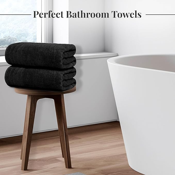 Tens Towels Pack of 8 Towels Set, 2 Extra Large Bath, 2 Hand, 4 Washcloths, 100% Cotton, Lighter Weight, Quicker to Dry, Super Absorbent, Perfect for Bathroom, Black