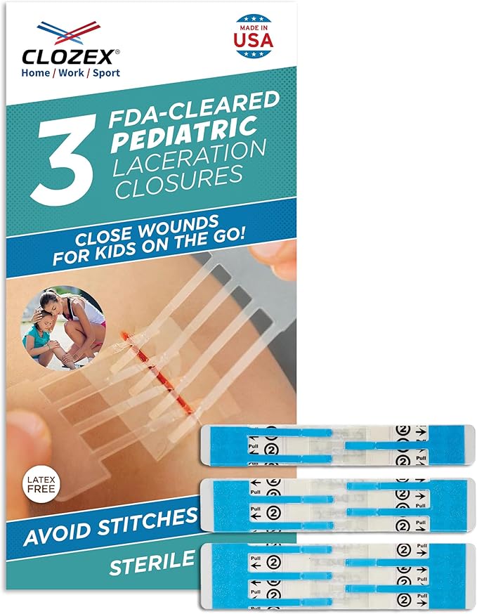 Clozex Pediatric Laceration Closures - Repair Wounds Without Stitches, FSA HSA Eligible Skin Closure Device for 3 Individual Wounds Or Combine for Total Length of 2 3/8 Inches