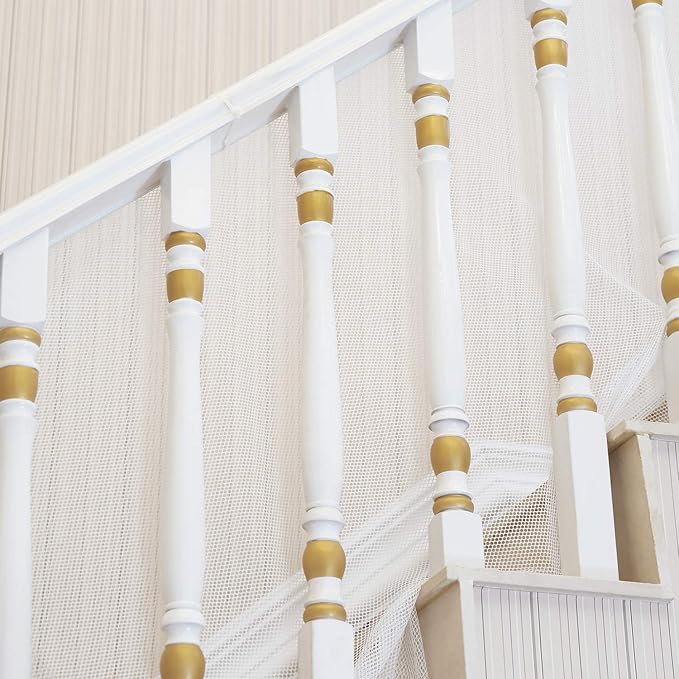 Banister Guard Safety Net for Baby, 10ft x 3ft Stair Railing Mesh Barrier for Kids, Cats, Dogs, Child Safety Rail Guard, White