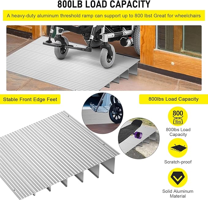 Door Threshold Ramp 6" Rise Door Ramp Aluminum Entry Ramp or Doorways Rated 800 lbs Load Capacity forWheelchair Scooters Power Chairs Walkers
