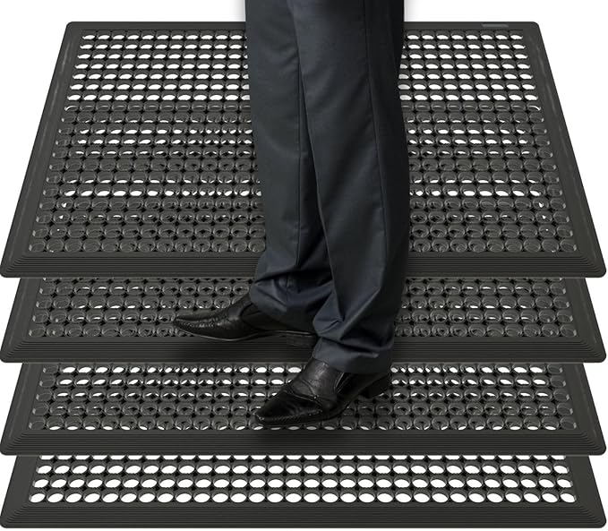 BESEA 4Pack Rubber Floor Mats 24 x 36 Inch – Heavy Duty Outdoor Door Mats with Non-Slip Mesh Design, Weatherproof Garage Floor Mat, Kitchen Floor Mat for Wet or Slippery Areas