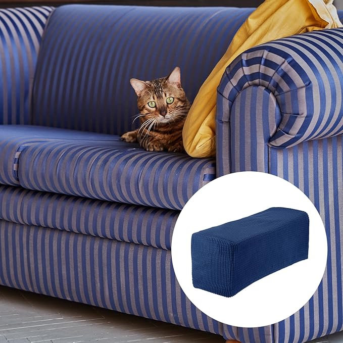 uxcell 2pcs Stretch Armrest Covers for Chairs/Sofas, Couch Arm Covers with Twist Pin, Furniture Protector Slipcovers Navy Blue