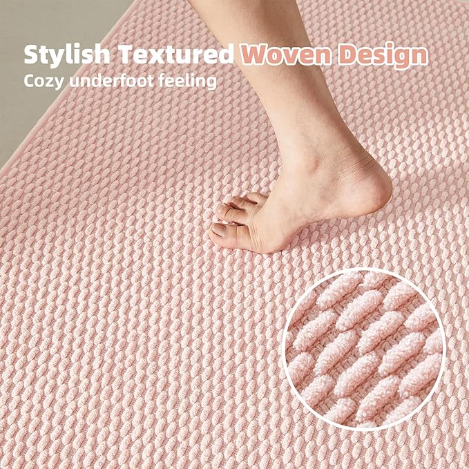 Bathroom Rugs Non Slip Washable, Super Absorbent Thin Bath Mat Quick Dry Low Pile Bathroom Rug, Pink 24"x47"