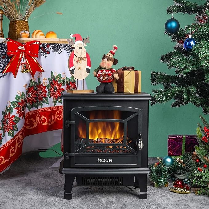 TURBRO Suburbs 20 in. Electric Fireplace Infrared Heater with Crackling Sound, Freestanding Fireplace Stove with Realistic Flame Effect, CSA Certified, Overheating Protection, Easy to Assemble, 1400W