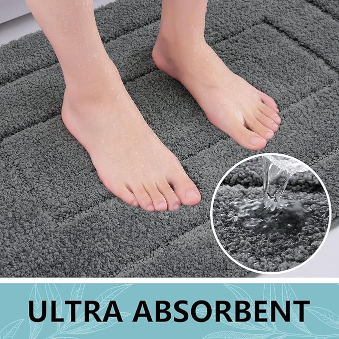 Buganda Bathroom Rugs, 59" x 20", Soft and Absorbent Microfiber Bath Rugs, Non-Slip Shaggy Shower Carpet, Machine Wash Dry Bath Mats for Bathroom Floor, Tub and Shower, Dark Grey