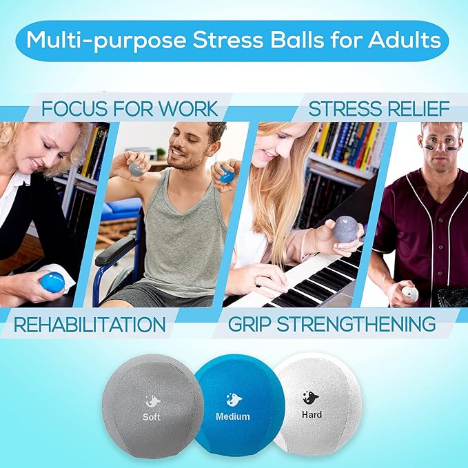 Serenilite Hand Therapy Exercise Stress Ball Bundle - Tri-Density Stress Balls for Adults & Grip Strengthening
