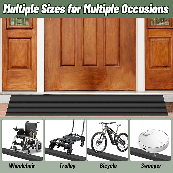 0.8" Rise Threshold Ramps for Doorways, 2000 Lbs Load Capacity, 35.5" Wide Natural Rubber Power Wheelchair Ramp is Adjustable and Cuttable for Doorways, Curb, Sweeper, Power Scooters, Bathroom