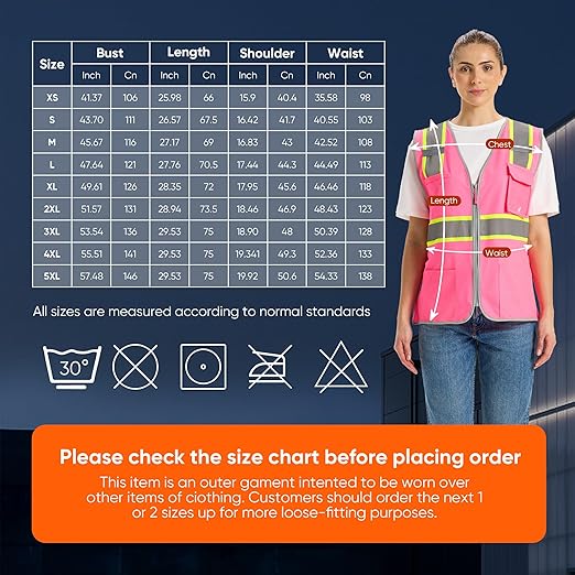Hi Vis Safety Vest for Women, Working Drawstring waist Construction Vest with Pockets and Zipper, Womens Safety Vest, ANSI Type R Class2