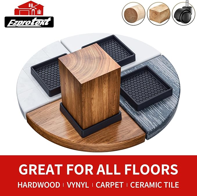 Ezprotekt Non Slip Furniture Pads, 4 Pcs 3" Anti Skid Rubber Furniture Caster Cups, Anti-Slip Furniture Coasters for Hardwood Floors, Anti Slide Floor Protectors for Bed Couch Stoppers (Black)