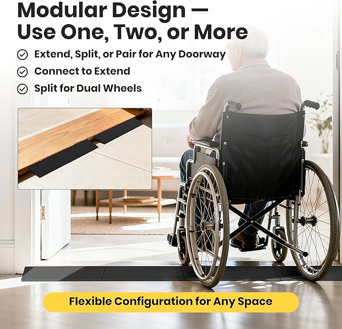 0.6"H Rubber Threshold Ramps for Doorways, 2 PCS Modular Wheelchair Ramp, Door Threshold Ramp, Access Ramps for Wheelchairs, Walkers, Strollers, Sweepers, Bathrooms, Entryways, 2000LBS Capacity