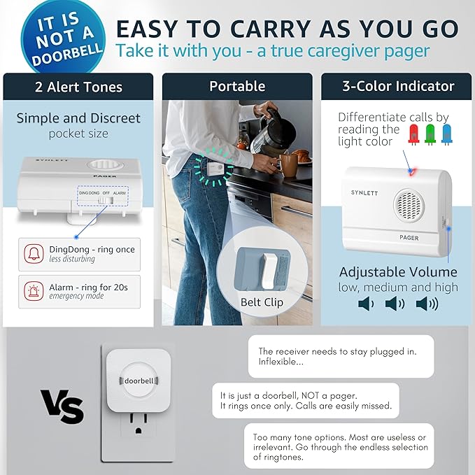 Caregiver Pager Wireless Nurse Call Buttons for Elderly Monitoring SOS Alert System Portable Alarm Call Bell for Nursing Home Care Seniors Patients Emergency