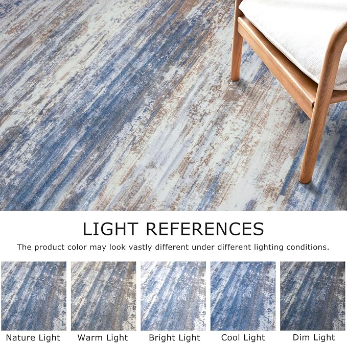 KOZYFLY Modern Abstract Washable Rug Runner 2x7 Hallway Runner Rug Non-Slip Soft Kitchen Runner Rugs, Print Blue Rust Striped Carpet Runner for Entryway Bathroom Laundry Room Foyer
