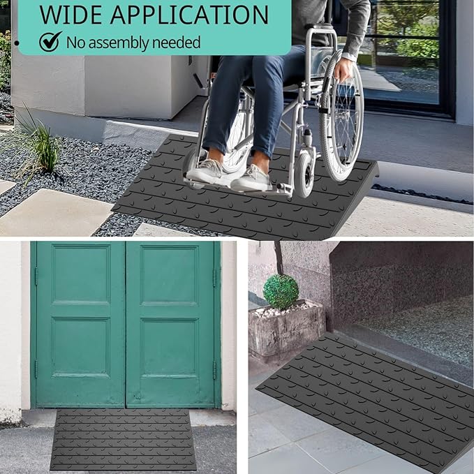 BESEA 3" inch Threshold Ramp Rubber Wheelchair Ramp, No-Slip Surface 3500 Lbs Load Capacity for Home Doorways Driveways Curb