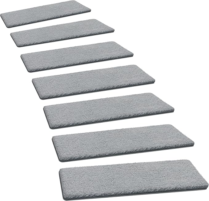 PURE ERA Carpet Stair Treads Ultra Plush 8" X 30" Soft Indoor Stair Protectors Pet-Friendly Non-Slip Skid Resistant Tape Free Washable Reusable (2 Pieces,Grey)
