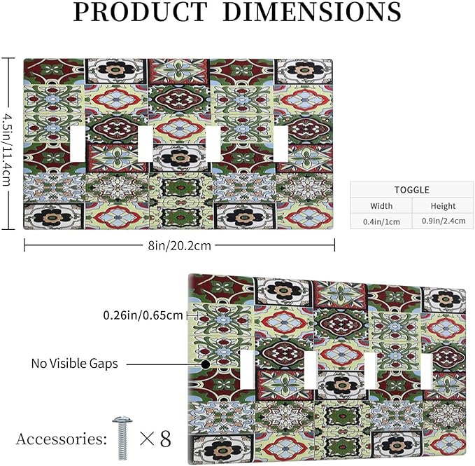 Light Switch Covers Talavera Tile Decal Quad Toggle Electrical Faceplate 4 Gang Wall Plate Decorative Switch Plates for Bedroom Bathroom Decor
