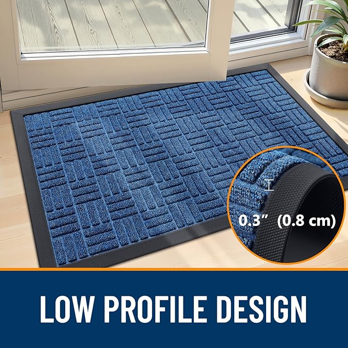 OLANLY Front Door Mat Outside Entrance 33x21, Absorbent, Heavy Duty Sturdy Natural Rubber Doormat Indoor Outdoor, Non-Slip, Stain and Fade Resistant, Low Profile Floor Mat for Entryway, Ocean Blue