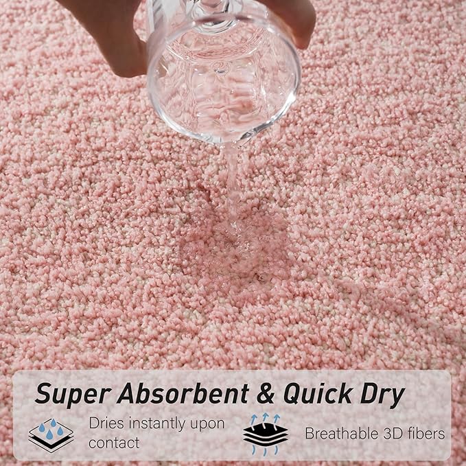 Luxury Quick Dry Non-Slip Bathroom Rugs【24'' x 36'' Cherry Pink】 Highly Absorbent Washable and Ultra Soft, Extra Thick Fluffy Bath Mats for Shower/Kitchen/Bathtub Floor