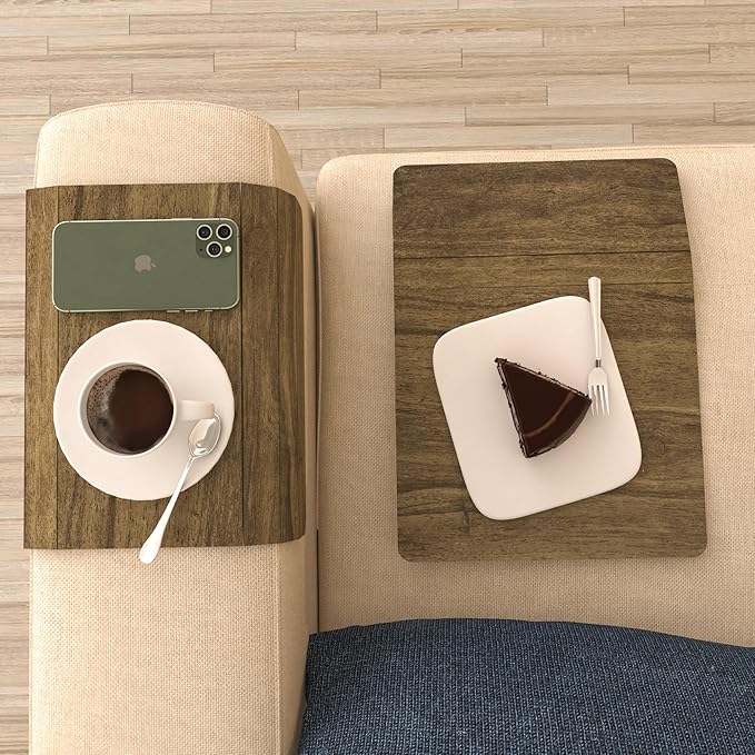 Set of 2 Wooden Sofa Tray, Armrest Tray Table for Couch, Foldable, Flexible Sofa Tray with 15.8"" x 11"", Snacks, Remote Control or Phone Holder | Celine