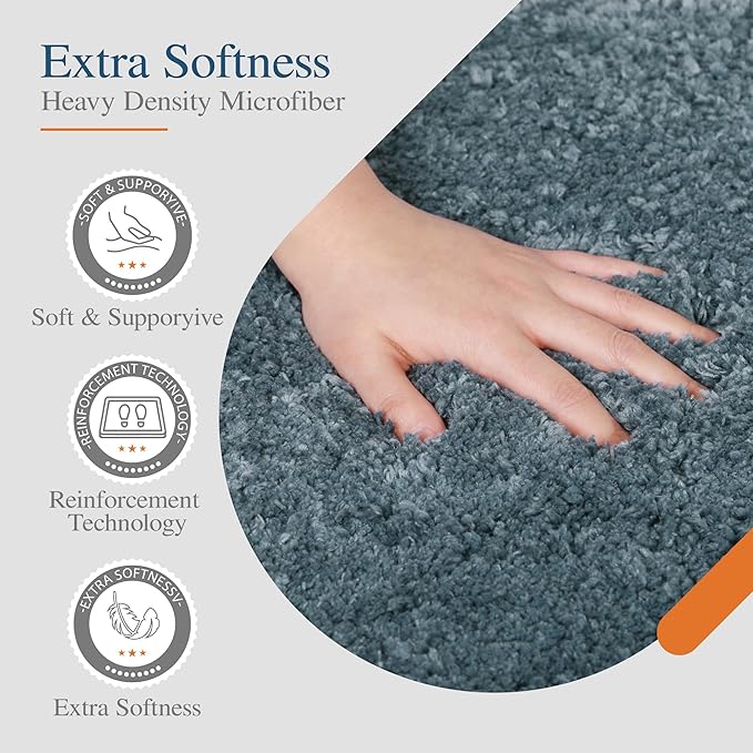 Walensee Bath Rug - Non Slip, Water Absorbent, Soft Microfiber Shaggy Bath Mat (20 x 32, Slate) - Machine Washable, Thick Plush Shower Mat