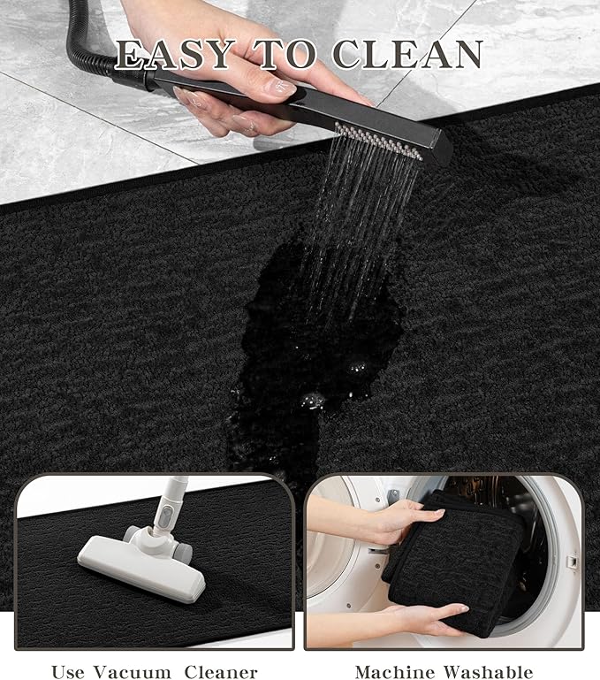 chakme Bathroom Rugs Mat 59x24, Ultra Thin Non Slip Bath Mat Quick Dry Absorbent Bath Mat for Bathroom Floor, (Black, 59"x24")