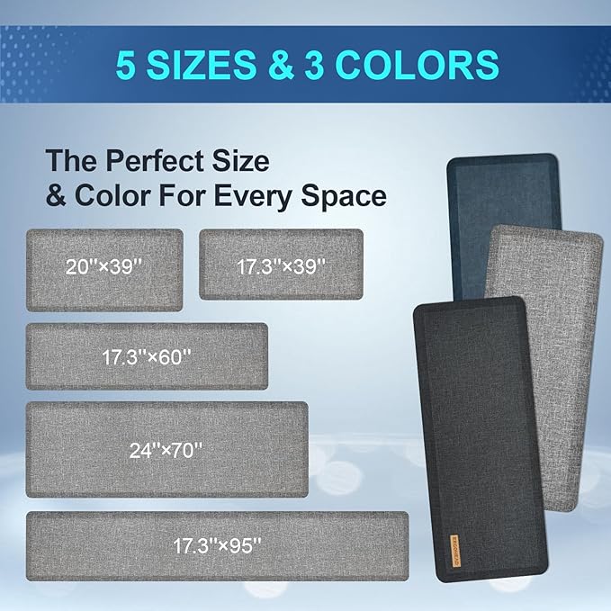Anti Slip 3/4 inchs Anti Fatigue Kitchen Floor Mat, Ergonomic Comfort Standing Mat, Waterproof Kitchen Runner for Home, Kitchen, Office, Laundry, Garage (Light Gray, 20" x 32" -0.75")