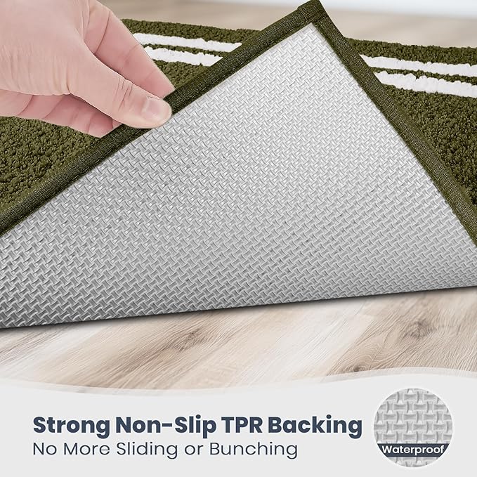 PURRUGS Bathroom Rug Non-Slip Machine Washable 30" x 60", Super Absorbent and Quick Dry Shaggy Microfiber Bath Mat, Extra Soft and Plush Bath Rug for Bathtub, Shower and Sink, Olive Green