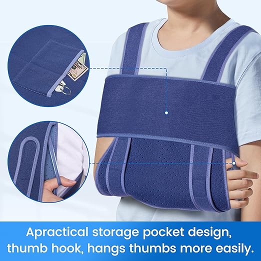 Velpeau Arm Sling for Sleep, Shoulder Immobilizer for Children, Boys, Girls - Very Soft Sling for Rotator Cuff Tear, Fractured, Dislocation, Broken, Postoperative, Fits Left & Right (Blue, XS: Bust 20″-25″)