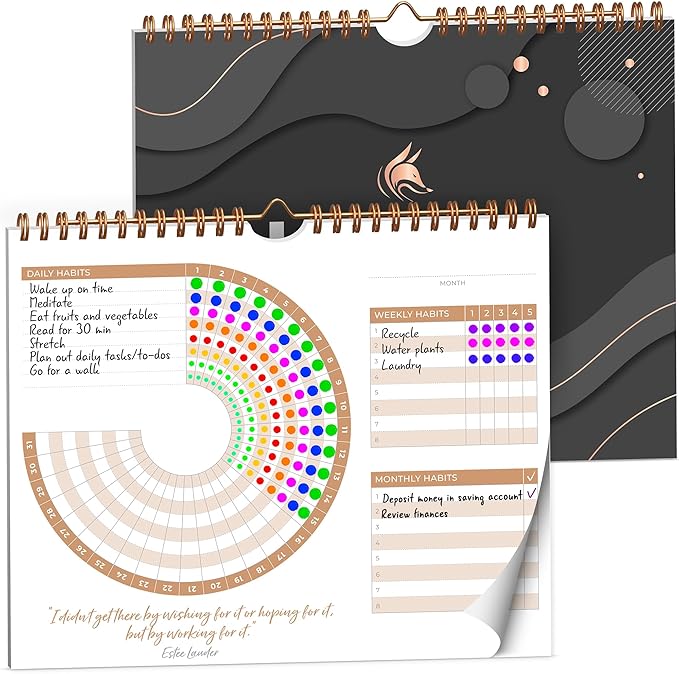Clever Fox Habit Calendar Circle – 24-Month Inspirational Daily Habit Tracker with Colorful Pages – Routine & Goal Planner Journal (Black)