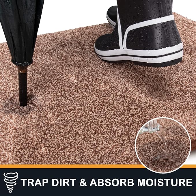 PURRUGS Dirt Trapping Door Mat 24" x 35.5", Non-Slip Machine Washable Entry Rug, Shoe Scraper, Dog Doormat, Super Absorbent Welcome Mat for Front & Back Door, Muddy Shoes & Paws, Brown-Light Cream