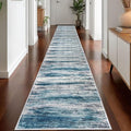 KOZYFLY Modern Abstract Hallway Runner Rug, 2.6x18 Washable Rug Runner Non-Slip Soft Striped Stair Runner Rugs, Print Blue Carpet Runner for Kitchen Entryway Bathroom Laundry Room Foyer