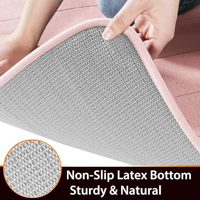 Yimobra Bathroom Runner 60"x24", Non Slip Memory Foam Bath Mat, Super Soft Water Absorbent Hallway Carpet, Machine Washable Rug for Vanity Tub Shower, Pink