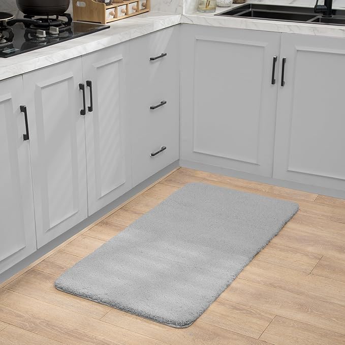 Luxury Quick Dry Non-Slip Bathroom Rugs【24'' x 47'' Light Grey】 Highly Absorbent Washable and Ultra Soft, Extra Thick Fluffy Bath Mats for Shower/Kitchen/Bathtub Floor