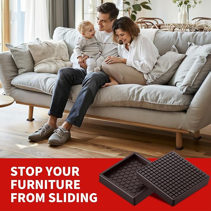Ezprotekt Non Slip Furniture Pads, 16 Pcs 2" Anti Slip Rubber Caster Cups, Anti Skid Furniture Coasters for Hardwood Floors, No Slide Furniture Gripper, Furniture Stoppers to Prevent Sliding (Brown)