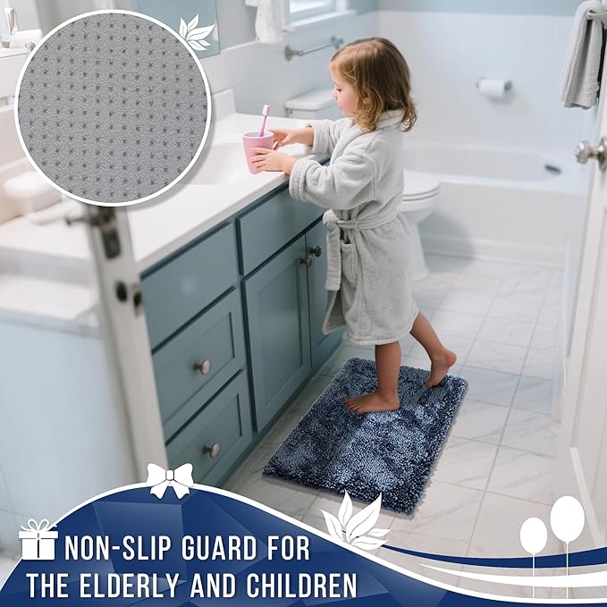 Yimobra Bathroom Rugs Sets 2 Piece, Soft Absorbent Bath Mat and U-Shaped Toilet Rug with Non Slip Backing, Luxury Shaggy Bath Mats for Bathroom, Machine Washable, 31.5"x20"+24"x20", Light Blue