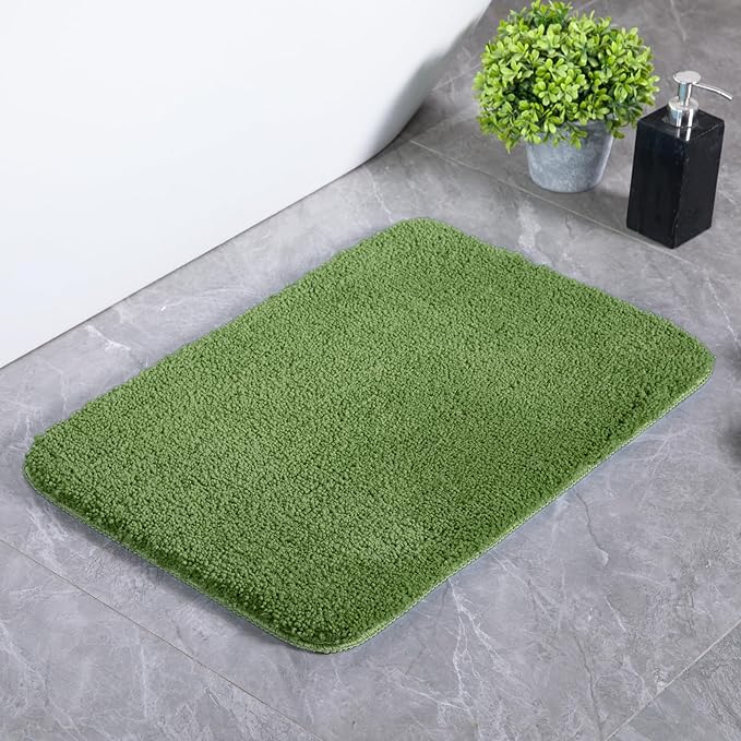 Luxury Quick Dry Non-Slip Bathroom Rugs【17'' x 24'' Meadow Green】 Highly Absorbent Washable and Ultra Soft, Extra Thick Fluffy Bath Mats for Shower/Kitchen/Bathtub Floor