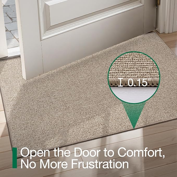 LUMI Indoor Door Mat 32"x47", Ultra Thin Low Profile Non-Slip Doormat for Home Entrance, Absorbent & Stain-Resistant Welcome Mats, Washable Entryway Mat for Front Door, Patio, Porch, Khaki