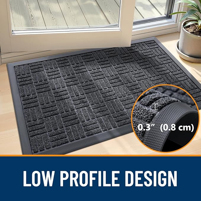 OLANLY Front Door Mat Outside Entrance 71x23, Absorbent, Heavy Duty Sturdy Natural Rubber Doormat Indoor Outdoor, Non-Slip, Stain and Fade Resistant, Low Profile Floor Mat for Entryway, Black Gray