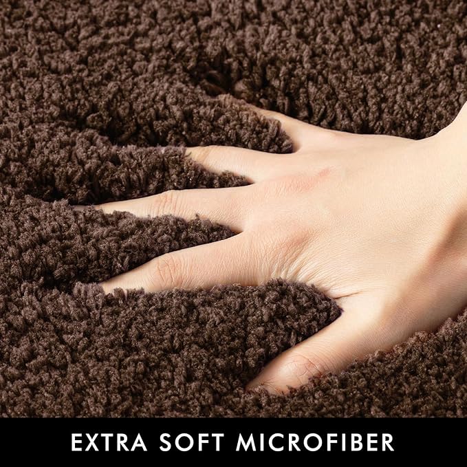 MIULEE Extra Thick Non Slip Bathroom Rug Shaggy Soft Bath Mat Plush Microfiber Absorbent Water for Shower Tub Machine Washable (Brown, 24x44 Inches)