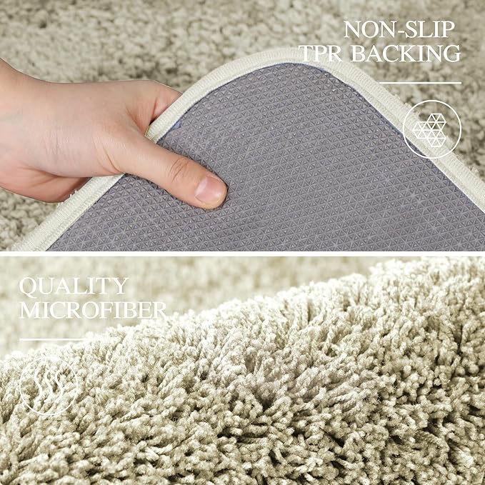 Walensee Large Bathroom Rug (24 x 48, Light Tan) Extra Soft and Absorbent Shaggy Bath Rug Machine Washable Microfiber Bath Mat Non Slip Bath Mat, Luxury Bathroom Floor Mats
