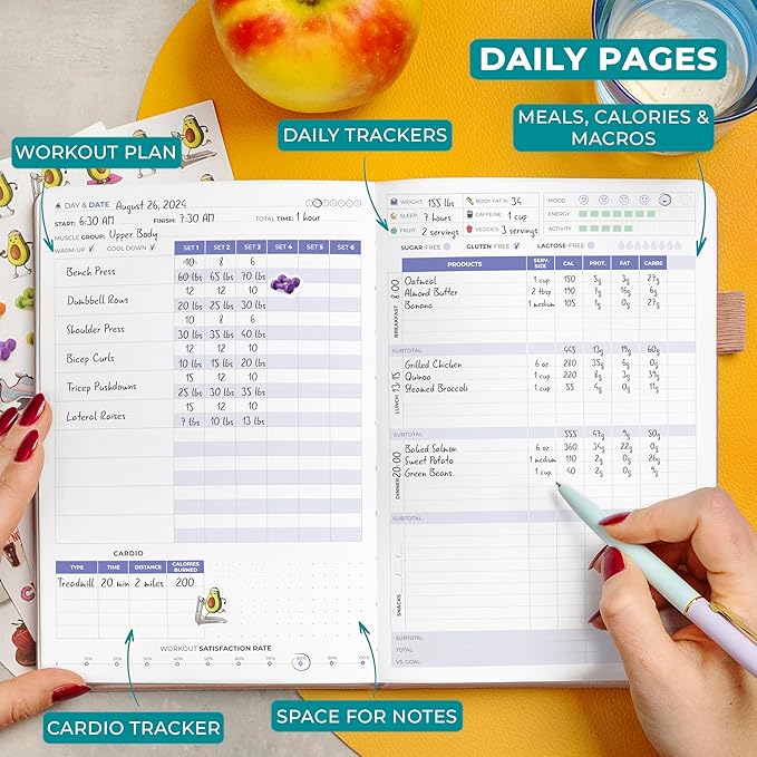 Clever Fox Fitness and Food Journal Premium – Guided Daily Workout, Meal & Weight Loss Tracker for Women & Men – Exercise Diet Planner (Rose Gold)