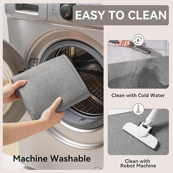 Long Kitchen Runner Rugs Sets of 2 PCS Non Slip Washable, Linen-Like 0.3" Thick Cushioned Absorbent Kitchen Mats for Floor, Mild Anti-Fatigue Sink Laundry Standing Mat, Gray 17"x30"+17"x71"