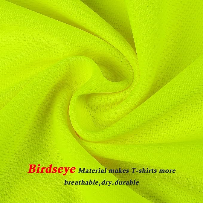 High Visibility Class 3 T Shits, Hi vis Safety Shirts with Reflective Strips and Pocket, Long Sleeve Quick Dry Mesh Construction Work Shirt for Men/Women Lime.6XL
