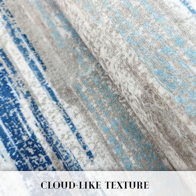 Modern Abstract 6x9 Machine Washable Living Room Rug Non-Slip Soft Bedroom Area Rug Blue Ultra Thin Print Faux Wool Floor Carpet Throw Rugs for Nursery Playroom Dining Room Indoor Office