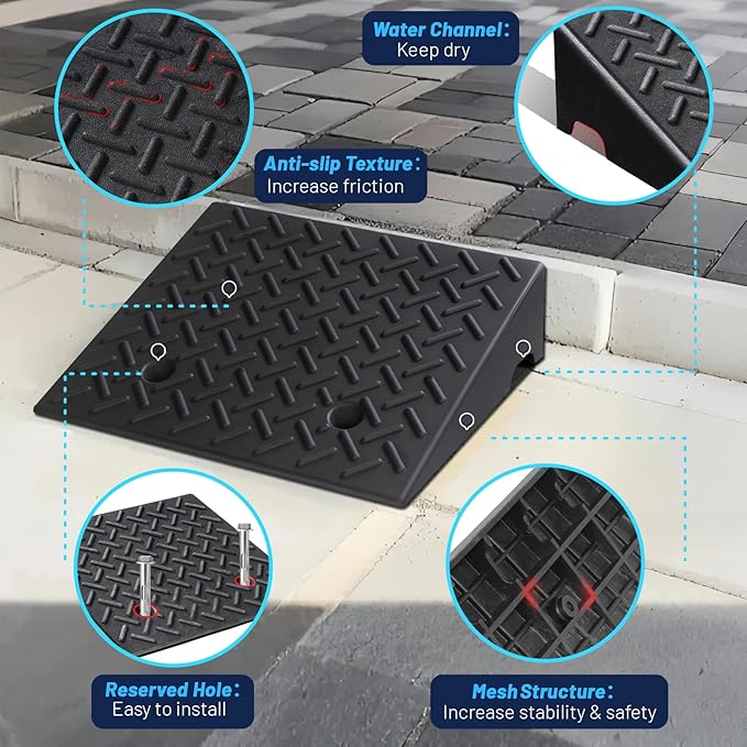 Rubber Curb Ramp, 5" Rise Height 2 Pack, Heavy-Duty 4 T Capacity Threshold Ramps, 19.7" L x 16.5" W Driveway Ramps for Cars, Wheelchairs, Bikes, Motorcycles